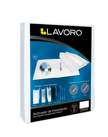 Archivador Catalogo Carta 2 Anillos 220 Hojas Blanco Lavoro x 3 Unds.