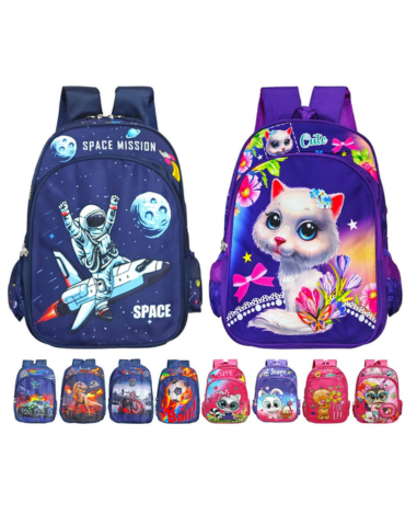 Mochila Escolar Diseños Surtidos x 4 Unds. Medida: 40 x 30 cm aprox.