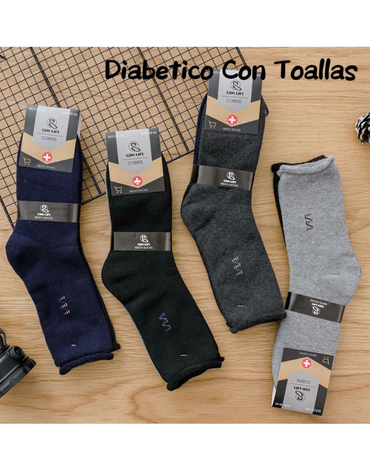 Calcetas de Hombre Larga Diabetico Toalla x 2 Docenas. Talla: 39 - 45