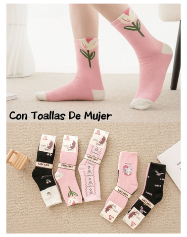 Calcetas de Mujer Con Toalla x 2 Docenas. Talla: 35 - 40