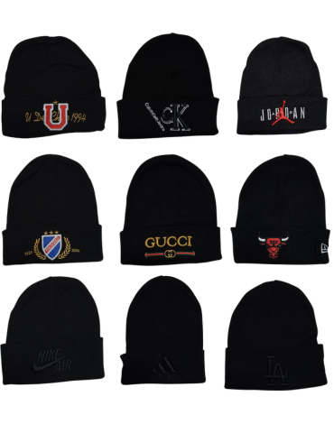 Gorro Lana Bordado de Adulto Modelo Surtidos  x 12 Unds.