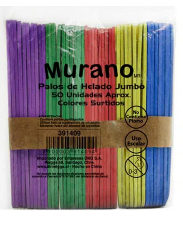4 Set de Palitos de Helado Jumbo Colores Surtidos (1 Set Trae 50 PCS)