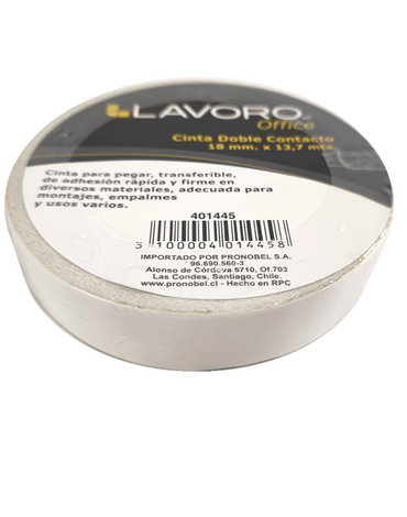 12 Cinta Adhesiva Doble Contacto 18 Mm x 13,7 MT Blanco Lavoro