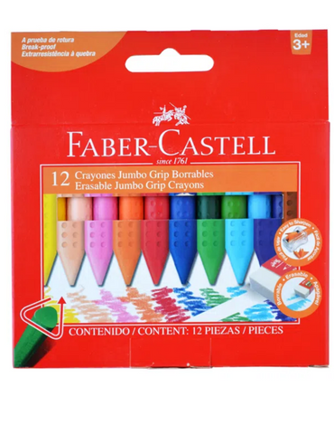 4 Cajas de Lápices de Cera 12 Colores Borrables Triangulares Faber Castell