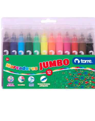 4 Cajas de Plumones Escolar Dibujo Jumbo 12 Colores Torre