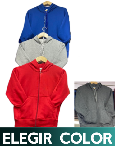 Polerón Unisex de Algodón con Cierre (Elegir Talla y Color) x 4 Unds. Tallas: 6 - 8 - 10 - 12 - 16