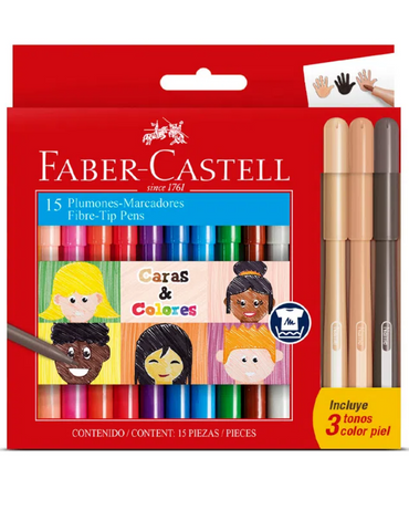 4 Cajas de Plumón Marcador 15 Colores Caras Y Colores Punta Fina Faber Castell