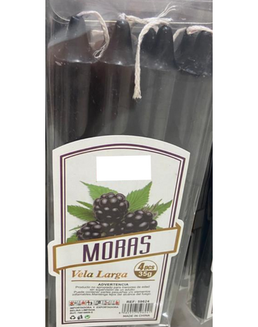 6 Set de Velas Larga  Moras. Medida: 17 cm aprox (1 Set Trae :4 PCS)