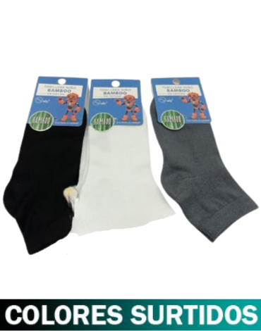 Tobillera Niño Bamboo sin Costura x 12 pares. Talla: 27 - 31