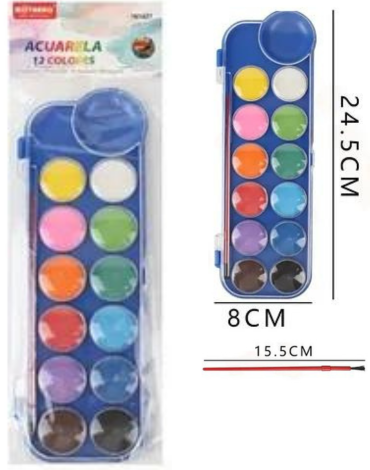 24 Set de Pinturas de Acuarela (1 Set Trae: 12 Colores) Medidas: 24 x 8cm aprox