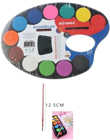 12 Set de Pinturas de Acuarela (1 Set Trae: 12 Colores) Medidas: 28 x 19cm aprox