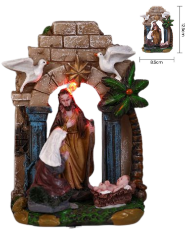 Nacimiento Navideño en Resina con Luz x 4 Unds. Medida: 12.5 x 8.5 cm aprox.