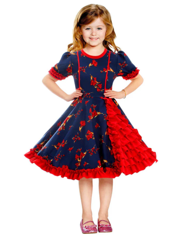 Vestido Huasa Chinita Floreado Color Azul x 4 Unds. Talla: 3 - 4  años