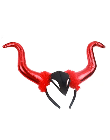 Cintillo de cuernos Halloween con pluma x 6 Und.  Medida: 12 x 28 cm aprox.