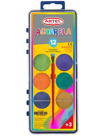 Acuarela  Artel 12 Colores Incluye Pincel  x 4 Unds.