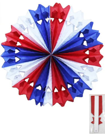Adorno Abanico Colgante Tricolor x 12 Unds. Medida: 50 cm aprox.