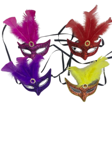 Antifaz con Pluma Colores Surtidos x 12 Unds.