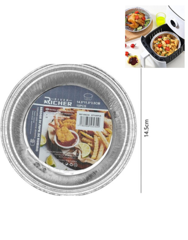 10 Set de Bandeja Redonda de Papel Aluminio (1 Set Trae 10 PCS) Medida: 14.5 x 11.5 x 3.5 cm aprox.