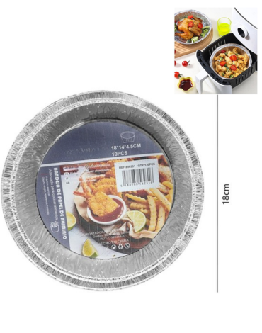10 Set de Bandeja Redonda de Papel Aluminio (1 Set Trae 10 PCS) Medida: 18 x 14 x 4.5 cm aprox.