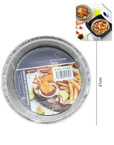 10 Set de Bandeja Redonda de Papel Aluminio (1 Set Trae 10 PCS) Medida: 21 x 17.5 x 4.6 cm aprox.