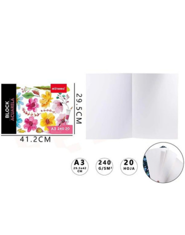 Block Acuarela Diseño Flores A3 240G x 6 Unds. Medidas: 41 x 29 cm aprox