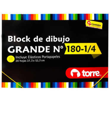 Block Dibujo Grande 180 1/4 20 Hojas Torre x 3 Unds.