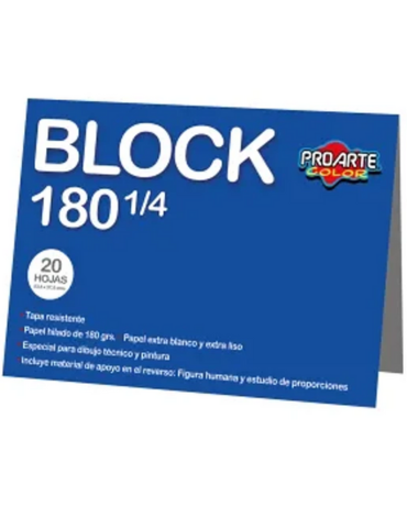 Block de Dibujo Medio N°180 1/4 20 Hojas x 12 Unds. Medidas: 53 x 37 mm aprox