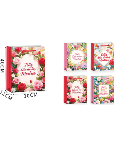 Bolsa de Regalo "Feliz Día de Las Madres" x 12 Unds. Medida: 40 x 12 x 30 cm aprox.