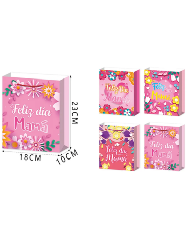 Bolsa de Regalo "Feliz Día Mamá" x 12 Unds. Medida: 23 x 10 x 18 cm aprox.