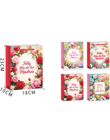 Bolsa de Regalo "Feliz Día de Las Madres" x 12 Unds. Medida: 23 x 10 x 18 cm aprox.