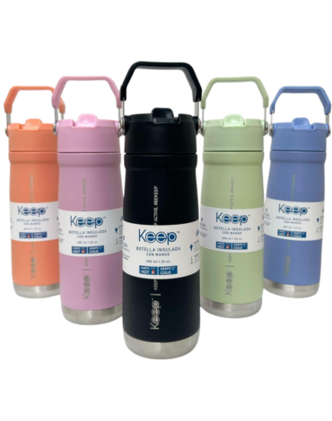 Botella Insulada con Mango Keep Colores Surtidos x 3 Unds. Medida: 650 ml aprox.