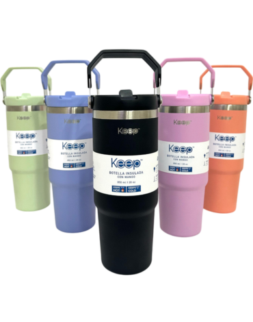 Botella Insulada con Mango Keep Colores Surtidos x 3 Unds. Medida: 850 ml aprox.
