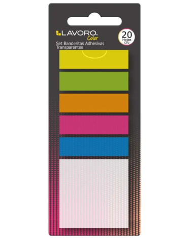 5 Set  Banderitas Adhesivas Plástico Neon 20 Hojas Cada Unidad Lavoro