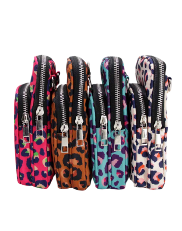Bandolera Doble Cierre Animal Print x 12 Unds.