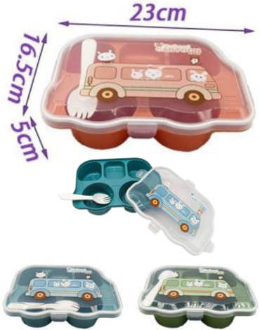 Bento para Lonchera con División + Cubierto x 6 Unds. Medida: 23 x 16.5 x 5 cm aprox.