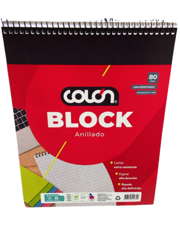 Block Anillo Universitario 7 MM 80 Hojas  Colon x 4 Unds.