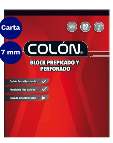 Block Prepicado Perforado Carta 7 MM 80 Hojas  Colon x 4 Unds.