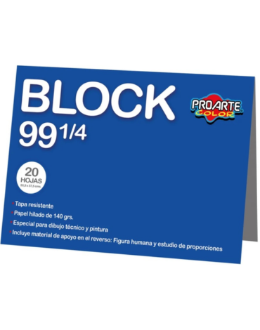 Block de Dibujo PROARTE Medio 99 1/4 20 Hojas x 3 Unds. Medidas: 53,5 x 37,5 cms aprox.