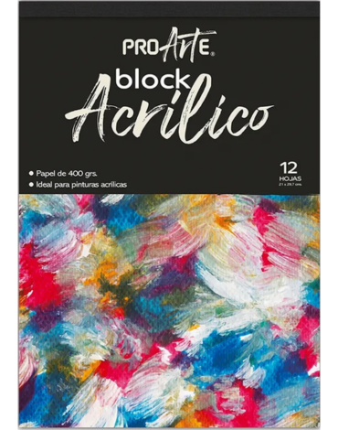 Block Acrílico PROARTE x 12 Unidades. Medidas: 21 x 26 cm aprox. Papel de 400 grs