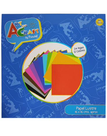 Block de Papel Lustre PRO ARTE 12 Colores 24 Hojas x 6 Unds. Medidas: 16 x 16 cm aprox
