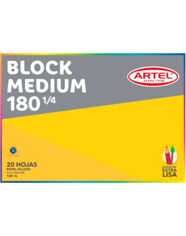 Block de Dibujo Medio 180 1/4 20 Hojas de 180 g ARTEL x 3 Unds.Medidas: 37,5 x 53,5 cm aprox.
