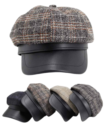 Boinas Mujer 6 Paneles Escocesa con Cuerina x 12 Unds.