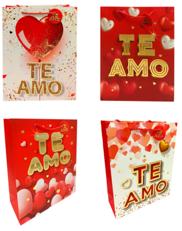 Bolsa de Regalo Te Amo x 12 Unds. Medida:26 x 32 cm aprox.