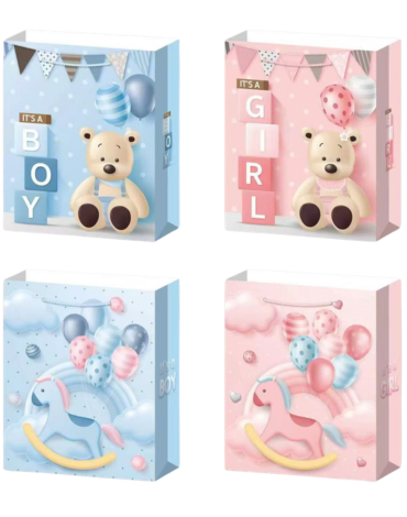Bolsa de Regalo Baby Shower Modelos Surtidos x 24 Unds. Medida: 26 x 10 x 32 cm aprox.