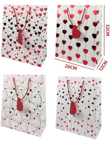 Bolsa de Regalo Corazones Modelos Surtidos x 12 Unds. Medida: 32 x 26 x 12 cm aprox.