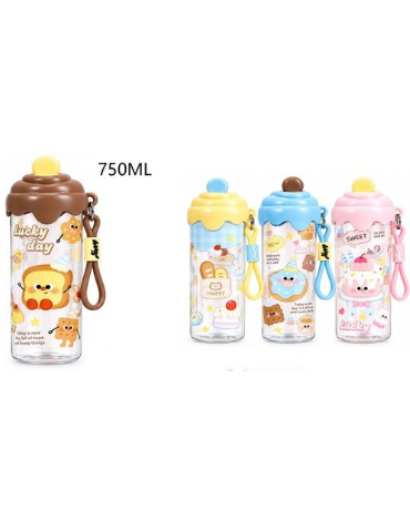 Botella de Agua Plástica con Diseño Colores Surtidos x 6 Unds. Medida: 750 ml aprox.