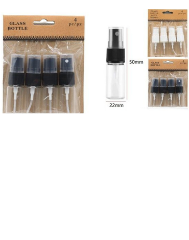 12 Set de  Botella Spray Vacía de Vidrio. Medida: 50 x 22 MM aprox.(1 Set Trae: 4 PCS)