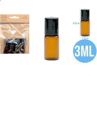 12 Set de  Botella Vacía de Vidrio 3 ML. Medida: 4.5 x 1.5 cm  aprox.(1 Set Trae: 4 PCS)