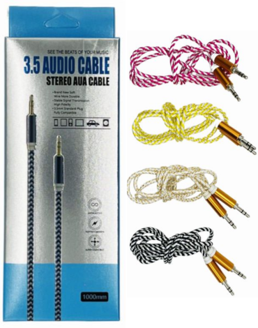 Cable Auxiliar Cordel 3.5 Colores Surtidos x 12 Unds. Medida: 100 cm aprox.
