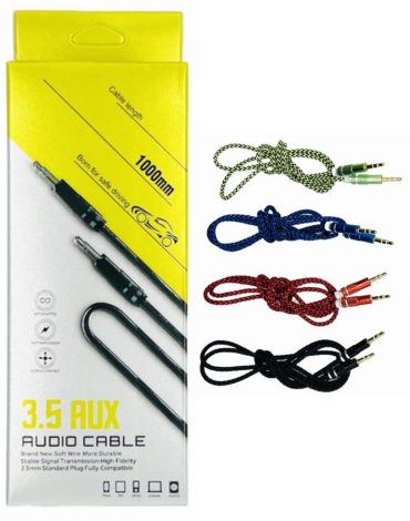 Cable Auxiliar Cordel 3.5 Colores Surtidos x 12 Unds. Medida: 100 cm aprox.